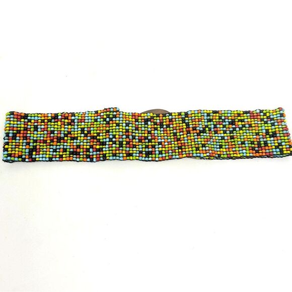 Colorful Seed Bead Wood Clasp Buckle Boho Festival Ethnic Tribal Stretch Belt - Picture 9 of 9